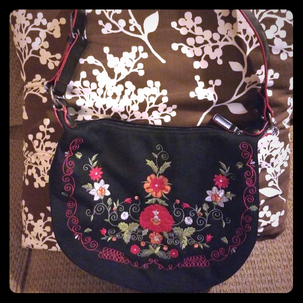 Cute Black Purse With Colorful Flowers